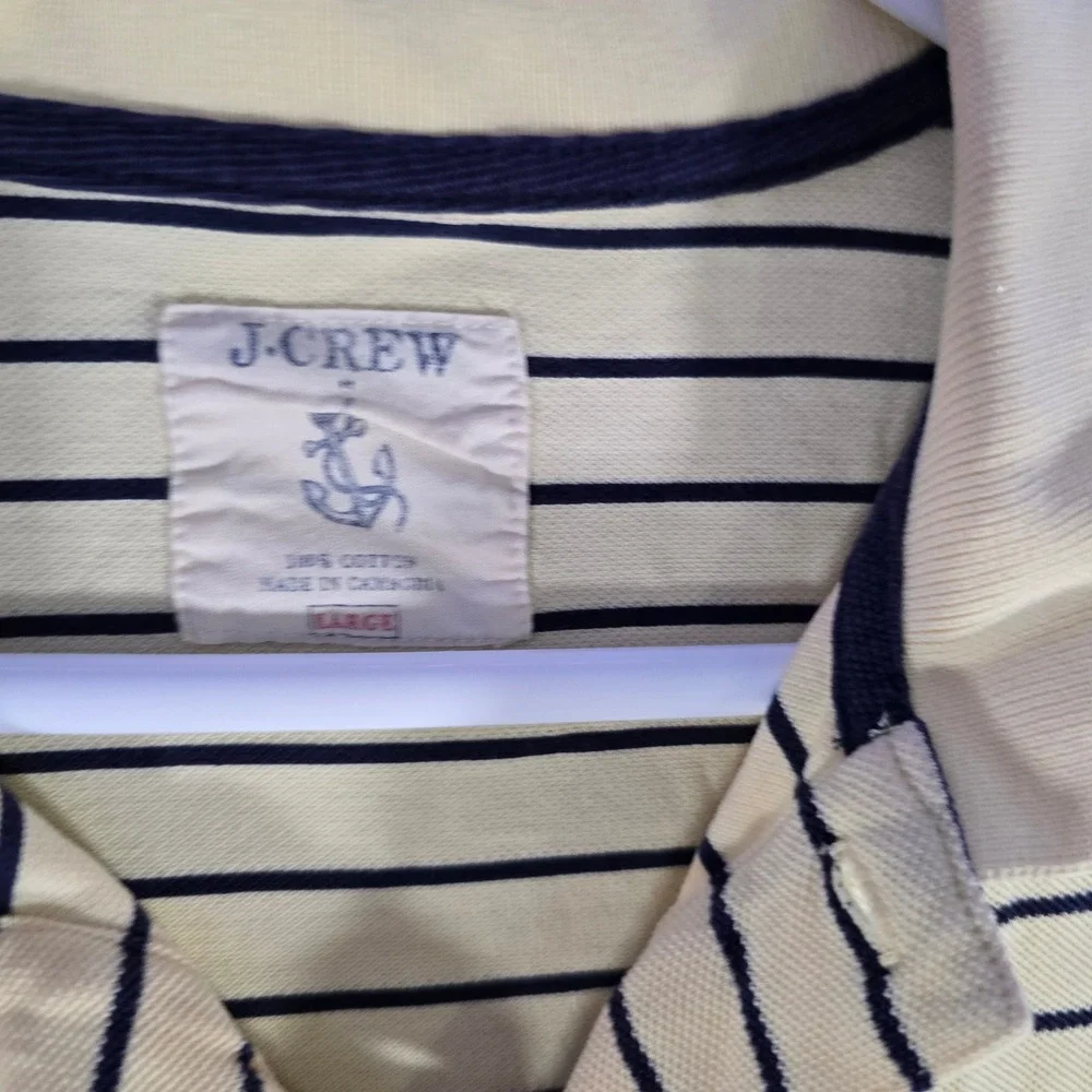 J. Crew Striped Polo Shirt Short Sleeve Casual Cotton Top Yellow‎ Black Large